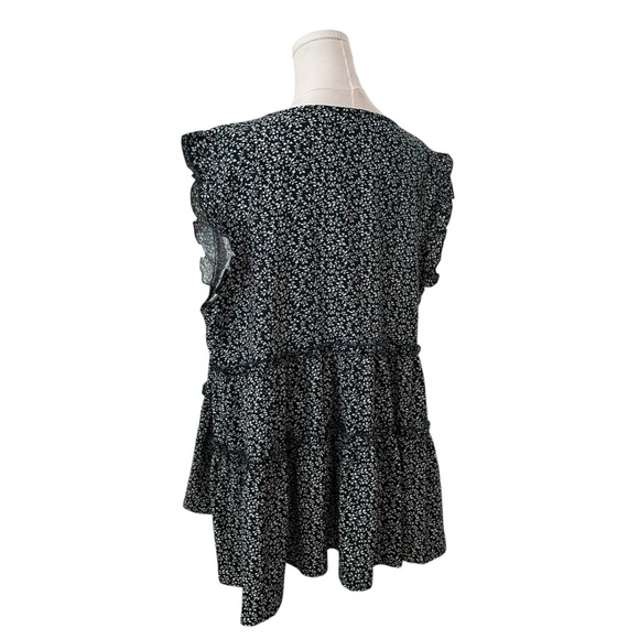 Women's 2X Green Floral Cap Sleeve Tiered PLUS Curvy Casual Relaxed Soft Blouse - Picture 5 of 7